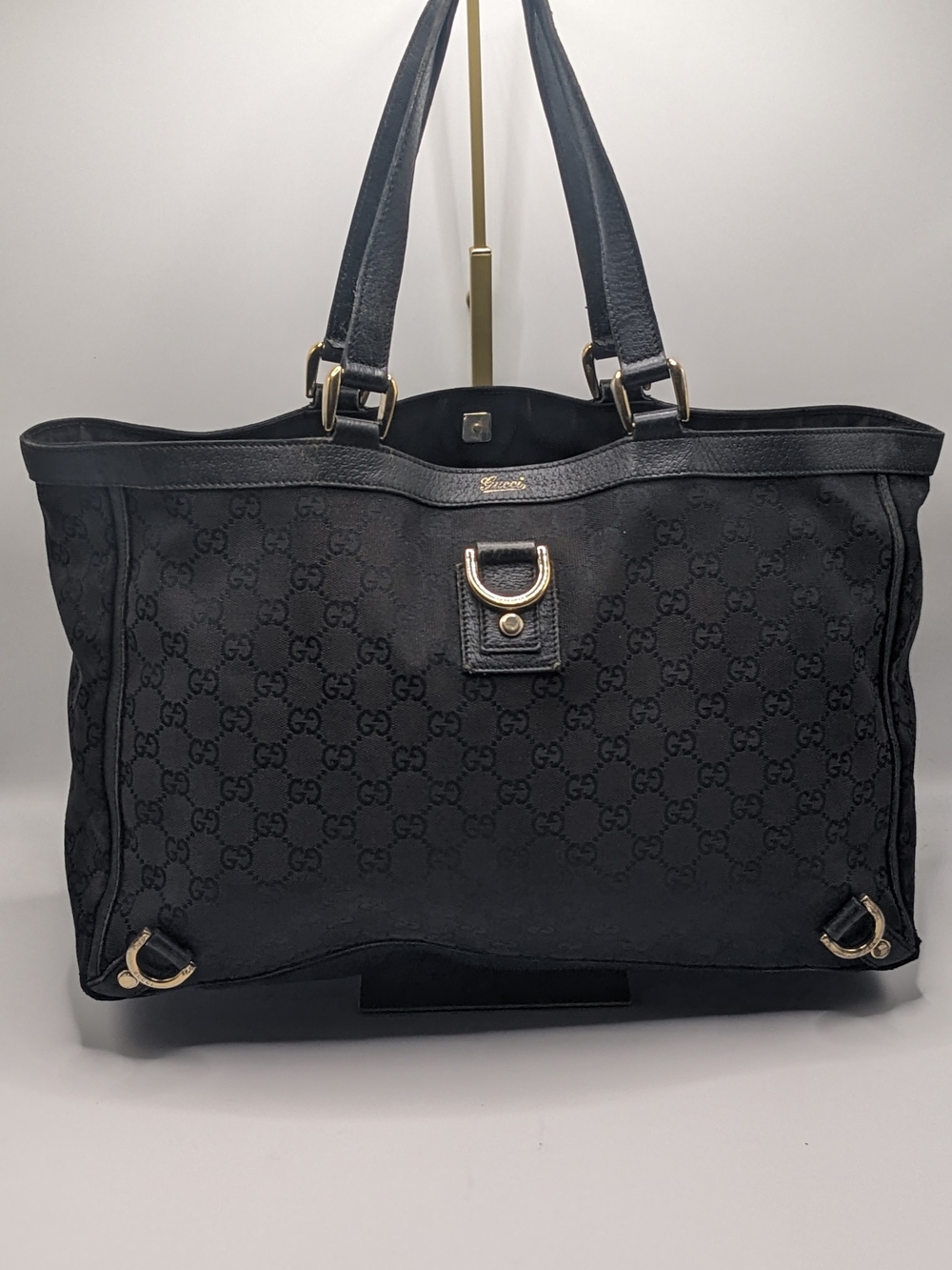 Gucci Black GG Monogram Canvas Large Tote Shoulder Bag